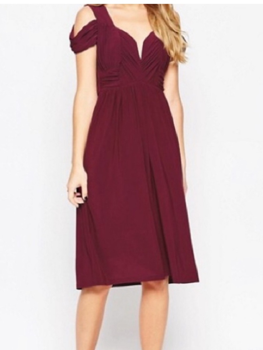 ASOS Burgundy Cold Shoulder Midi Dress Size 6